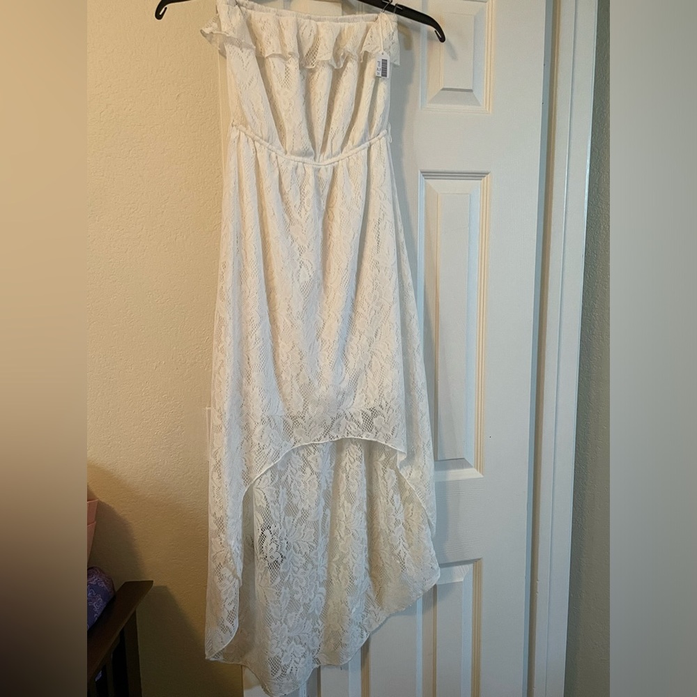 Beautiful Lace White High Low Dress, Size Small